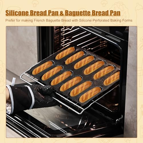 Upgraded Silicone Perforated Baking Forms, Sandwich Mold, French Baguette Bread Pan, Food Mat, Non-Stick Baking Liners (1PCS, 12 Loaf_11.8x15.7 inch) - size: 1 PCS, 12 Loaf_11.8x15.7 inch