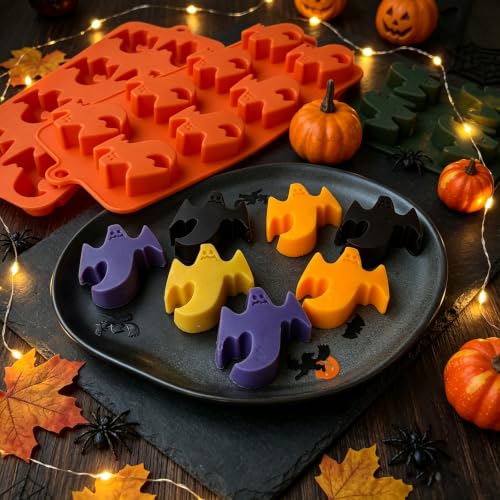 3 Pack Ghost Silicone Molds, Halloween Candy Chocolate Molds for Baking - color: 3 Orange