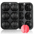 HKNMTT Halloween Brain Silicone Molds 2 Pack 6 Cavity, Spooky Brain Shape Baking Tray for Chocolate Candy Wax Melts Tarts Cupcake Pizza Cake Oven Safe Food Grade Moulds for Kids Party DIY Fun - style: Brain Shaped