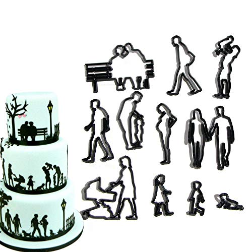 EORTA Set of 11 Fondant/Cookie Cutter Couples Silhouette Gumpaste Flowers Sugar Craft Mold Cake Decorating Tools for Husband and Wife, Wedding Birthday Valentine's Party, Families Theme - size: Families