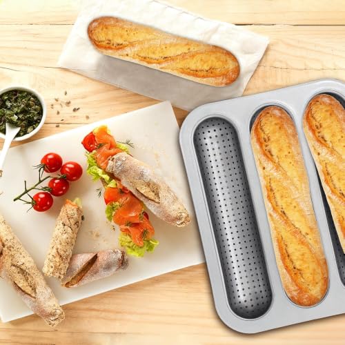 2 Pack French Baguette Bread Baking Pan, 3-Cavity Hot Dot Bun Pan - size: Silver 2 Pack