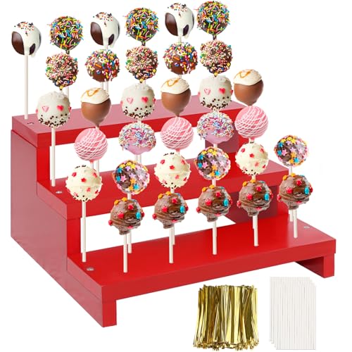 Wooden Lollipop Holder, Dessert Display for Wedding & Birthday Party Tables - color: Red-1P