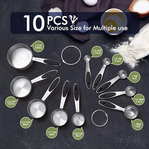HOTEC 10-Pack Measuring Cups &Spoons Set, Black - color: Black