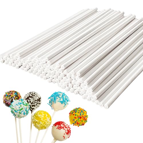 100 Pcs 6-Inch White Lollipop Sticks,Lollipop Paper Treat Stick,Paper Sucker Sticks for Cupcake Toppers,Homemade Candy,Chocolate,Dessert(Dia 3.5mm) - size: 100 Pcs