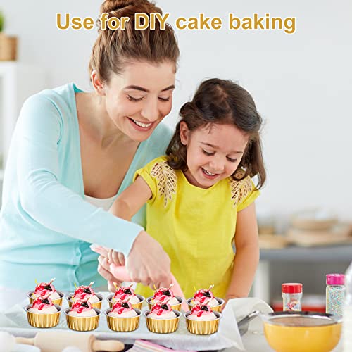 200 Pack Aluminum Cupcake Liners with Lids,Gold,Plain - color: Gold, style: Plain
