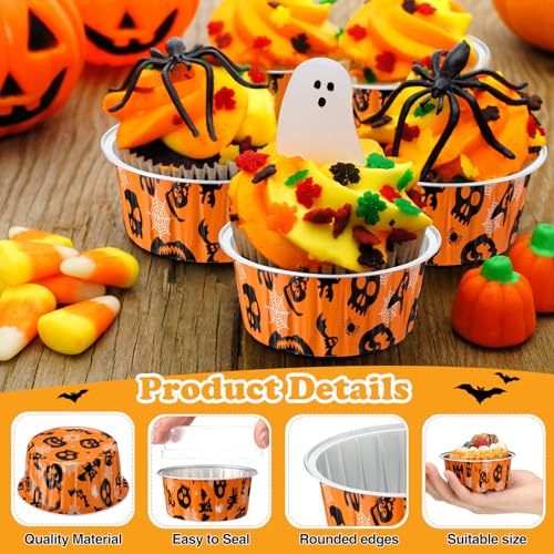 200 Set 5 oz Foil Baking Cup with Lid, Halloween, Orange