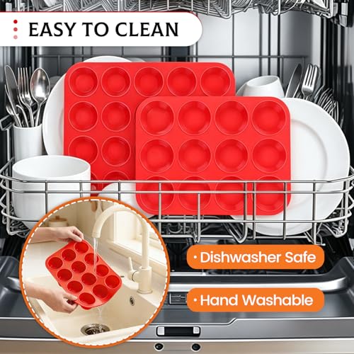 Silicone Muffin Pan, Mini Muffin Pan, Regular 12 Cups and Mini 24 Cups Cupcake Tin Set of 2 for Baking Egg Bites - size: 24-Cup Mini & 12-Cup Regular