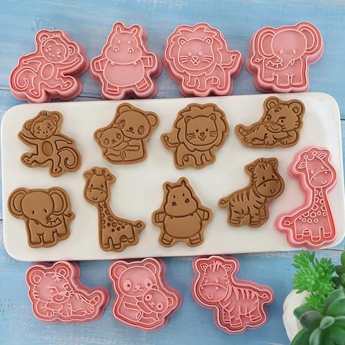 8 Pcs Animal Cookie Cutters Set With Plunger Stamps 3D Zoo Embossing Cutter - color: Animal Cookie Cutters