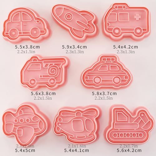 8Pcs Vehicle Cookie Cutters Car Rocket Plane Biscuit Molds for Kids Baking - color: Transportation Vehicle