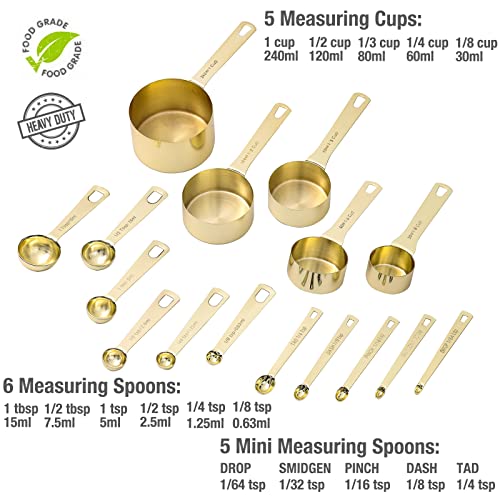 16 Pcs Stainless Steel Measuring Cups & Spoons Set, Gold - color: C - Gold, size: 16pcs
