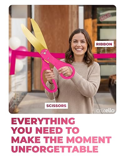 Crutello Ribbon Cutting Ceremony Kit - 20" Gold Scissors, Pink Handle - color: Pink / Pink