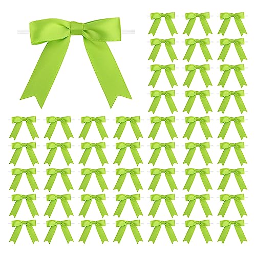 Meseey 50 Pcs 3 Inches Satin Ribbon Bows with Twist Tie Apple Green Pretied Premade Craft Bows for Treat Bags Gift Wrapping Baby Shower Brithday Christmas Party (3", Apple Green) - color: Apple Green
