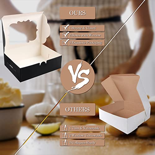 KPOSIYA 65 PCS 8x6x2.5 Inch Cookie Boxes with Window Black Bakery Boxes Pastry Boxes for Gift Giving, Treat, Dessert, Cupcakes, Chocolate, Strawberries, Donuts, Muffins (5 Style Windows) - color: Black(pack of 65)