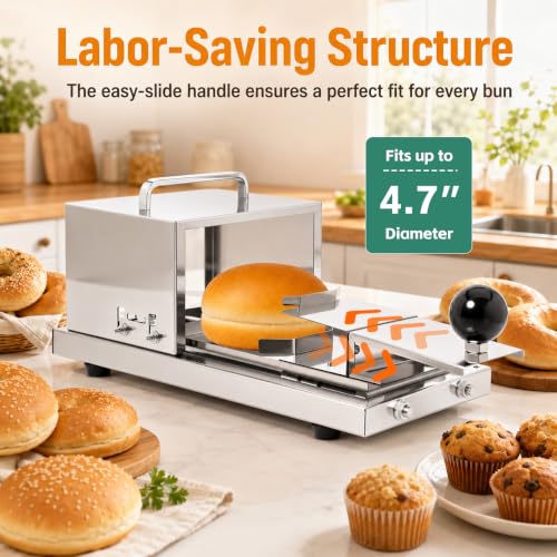 Manual Bagel Slicer,Adjustable Thickness Hamburger Bagel Cutter Slicer,with 2 Stainless Steel Blade Commercial Bread Slicer Machine