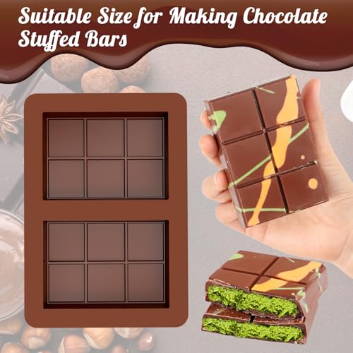 Webake Deep Mini-Sized Chocolate Bar Mold with 1 Scraper, 2-Cavity Silicone Dubai Chocolate Bar Mold for Filling Pistachio Knafeh, 100g Bar, Pack of 2 - style: Mini