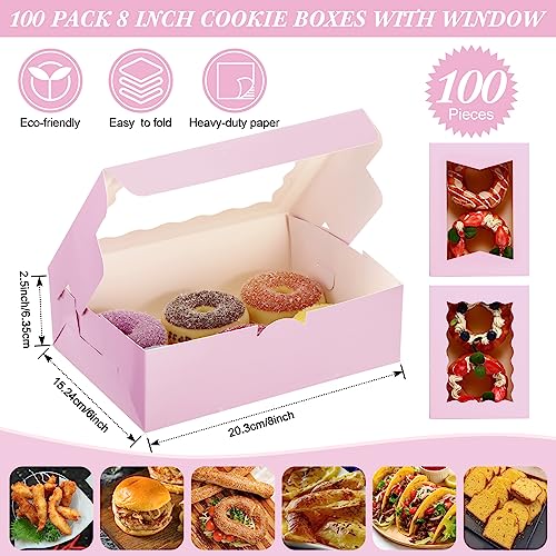 TaoBary 100 Pcs Cookie Bakery Boxes with Window 8x6x2.5,2 Style Bake, Pink - color: Pink