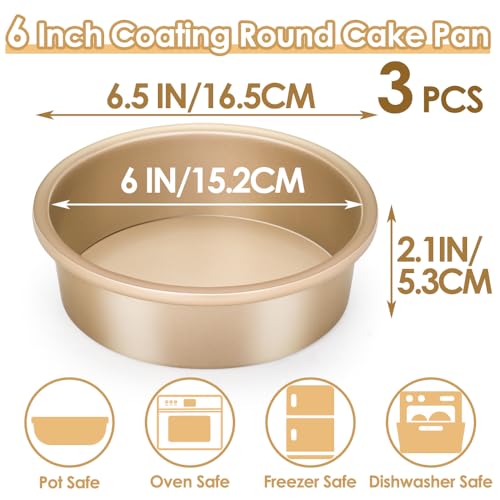 6 Inch Round Cake Pan Set of 3, Nonstick Coating Baking Round Cake Pans with Remvable Bottom for Birthday Layered Cakes,Party, Circle Cake Tins With Wider Grips for Oven Air Fryer, Gold - color: 6-Inch Cake Pan Set of 3 Gold