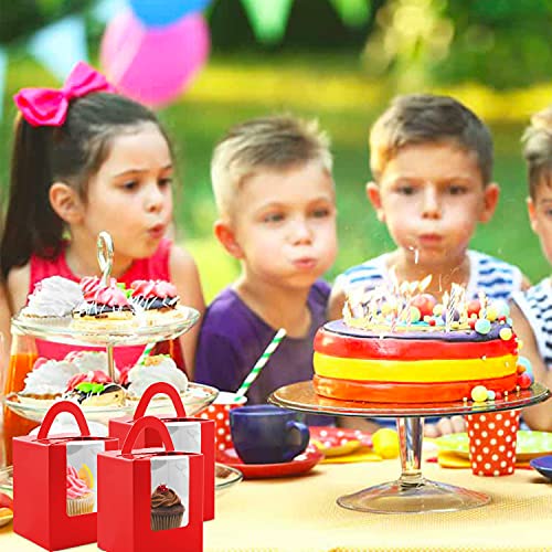 Cupcake Boxes, 30 Pcs Single Cupcake Boxes Individual Cupcake Containers Muffins Cupcake Carriers Holder Kraft Pastry Containers with Insert Window & Handle for Wedding Birthday Parties (Red) - color: Red