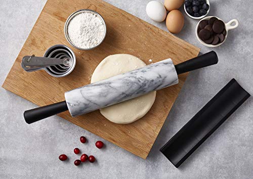JEmarble Rolling Pin-Plastic Handles(White)(Premium Quality) Polished Surface 18-inch(10"Barrel) Genuine Stone Non-stick Save Effort Easy to Clean - color: Plastic Handles(White)