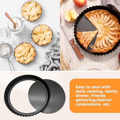 8inch Tart Pan Non-Stick Carbon Steel Quiche Pan Removable Bottom