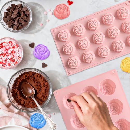 2pcs Rose Silicone Chocolate Mold Valentine’s Day Mini Rose Flower Shape Candy Mold 15 Cavity Silicone Mold For Valentine’s Day Wedding Cake Decorating