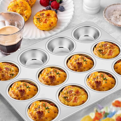 Homikit Stainless Steel Muffin Pans 12 Cups, 2 PCS Cupcake Pan Set Nonstick - size: 12 Cup