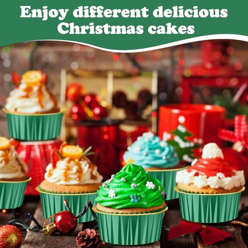 Gejoy 400 Pcs Aluminum Foil Baking Cups with Lids, Classic, Dark Green,Gold - color: Dark Green,Gold, size: Classic