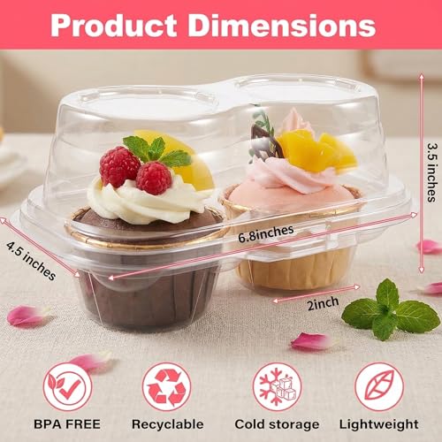 60 Pcs Cupcake Containers, 2 Compartment, Stackable
