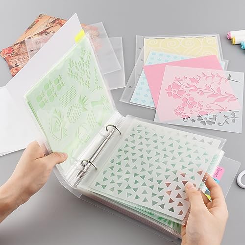 Briartw Cookie Stencil Storage Binder Cover with 20 Pags Stencil Storage Pockets,2 Pockets Per Page, Fit More Stencils,Made Exclusively for Stencils,Die Cuts,Photos,Stamps Within Size 6x6