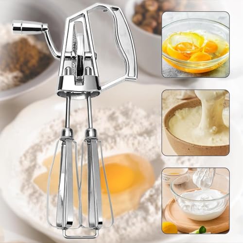 Practical Stainless Steel Hand Crank Eggs Beater with Double Mixing Heads Suitable for Kitchen Cooking and Mixing Use Baking Mixer Tool