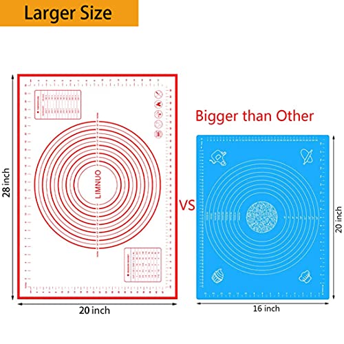 Silicone Baking Mat，Non Stick Rolling Dough with Measurements for Pie Pizza Cookies Fondant Making，Extra Thick Non Slip Silicone Pastry Mat (Red, XL-20"×28") - color: Red, size: 28"L x 20"W
