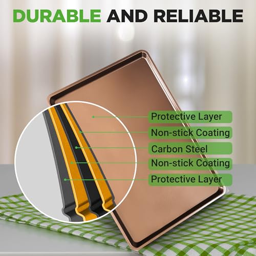 NutriChef 2-Piece Nonstick XL Cookie Sheets for Baking - 22" x 16" Stackable Extra Large Baking Sheet - Carbon Steel Baking Pans, PFOA, PFOS, PTFE Free- NCLGBP28 - color: Gold, size: 2-Pack