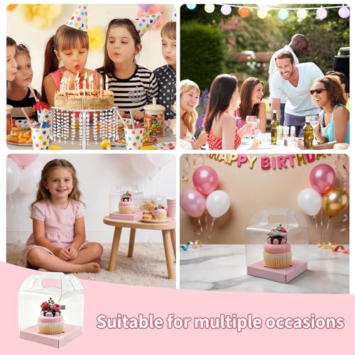 24 Count Individual Cupcake Containers, 4inch Cupcake Boxes Individual, Clear Cupcake Carrier(24, Pink) - color: Pink