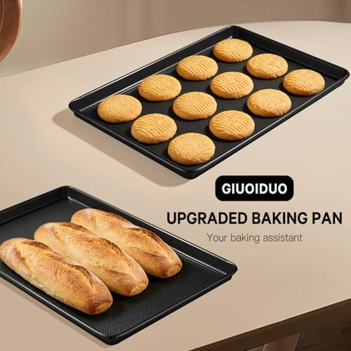GIUOIDUO 2-Pack Commercial & Home Baking Sheet Pans - Heavy Duty Nonstick Carbon Steel Cookie Trays, Warp-Resistant Oven Pans for Baking, Roasting & Sheet Pan Meals (17.5x11.8 Inch) - size: Black (17.5X11.8) 2 pieces