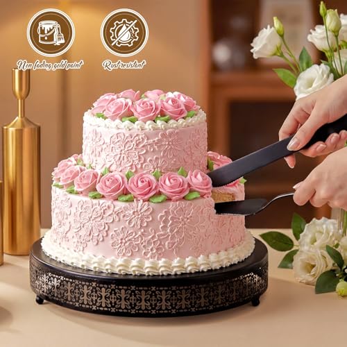 Wenqik Black Metal Cake Stand 16 Inch with Cutting & Spatula - color: Black, size: 16 Inch