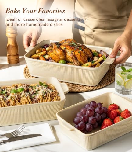 TheTerra Casserole Dishes for Oven, Ceramic Baking Dish Set of 3 - color: Cappuccino