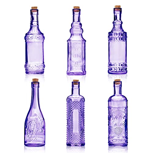 BULK PARADISE Assorted Purple Glass Bottles with Corks, 6 Pack, 2.5in X 9in, 16oz - color: Purple