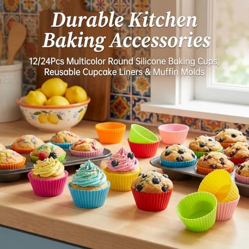 10Pcs Round Multicolor Silicone Baking Cups, Reusable Muffin Liners - color: 10Pcs-Round Cups