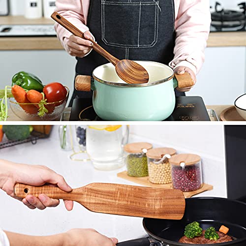 Spurtle Set,Wooden Spurtle Set of 9,Wooden Spoons for Cooking, Natural Teak Wooden Utensils for Cooking, Stirring, Mixing, Serving,Spurtles Kitchen Tools As Seen On Tv - size: Teak Wood Spurtle-9PCS