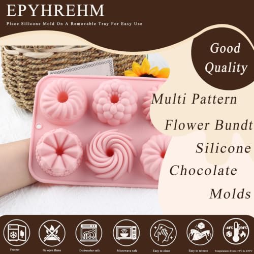 6 Cavity Multi Pattern Flower Bundt Silicone Chocolate Molds - color: Style A