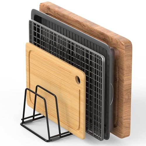 Cutting Board Organizer Kitchen Organizer Rack for Cutting Board, Bakeware, and Cookie Sheet, 5-Slot Heavy-Duty Steel Cookware Holder,Rust-Resistant with Anti-Slip Feet (1, Small) - size: Small