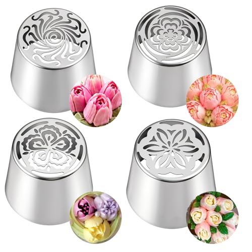 4 PCS Stainless Steel Extra Large Russian Piping Tips Set - style: tulips