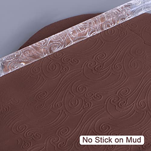 HARFINGTON Acrylic Embossed Rolling Pin 6.3 Inch Wave 3D Pattern Acrylic Non-Stick Roller Fondant Embossing Clay Rolling Pin Textured for Baking Cookie Pastry Clay Dough - style: Wave Pattern