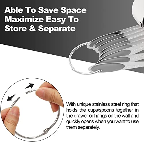 Wildone Stainless Measuring Cups and Spoons Set with Silicone Handle, 16pcs - color: Gray