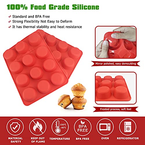 2 Pack Silicone Muffin Pans,12 Cup Nonstick Silicone Cupcake Pan
