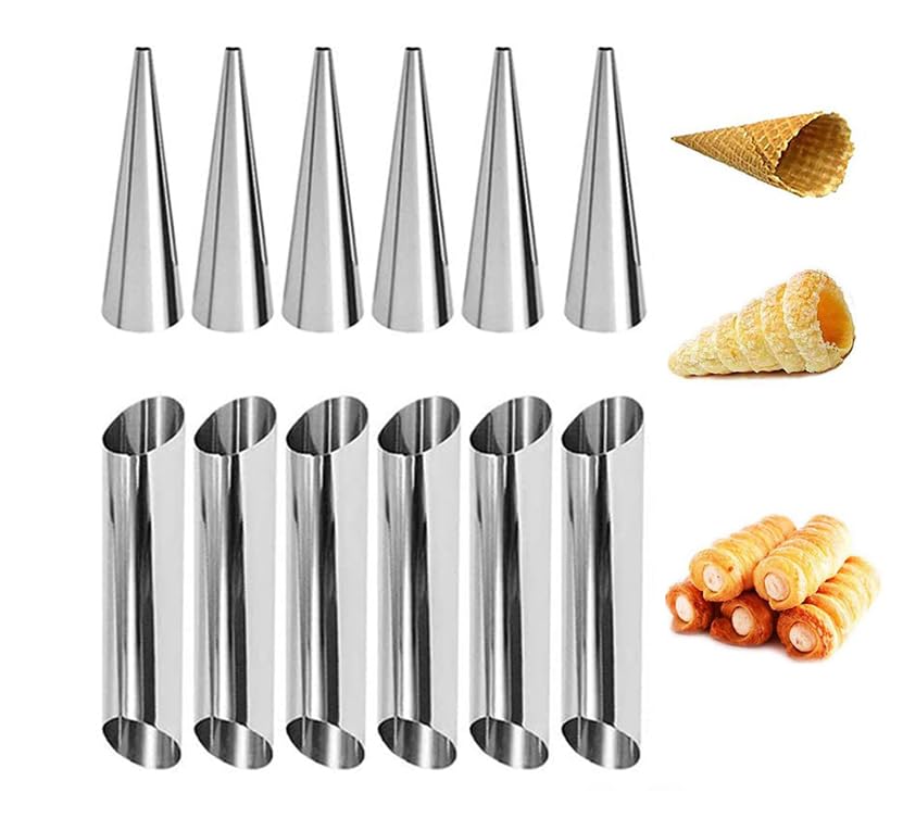 12pcs Cream Horn Molds, Stainless Steel Cannoli Forms Tubes Kits(Mix) - size: 12pcsMix
