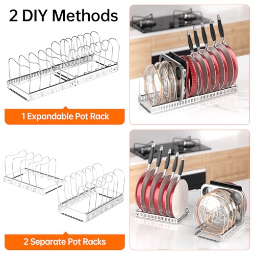 MUDEELA Expandable Pot Pan Lid Organizers inside Cabinet, 12 Divider-Silver - color: Silver, size: 12 Dividers