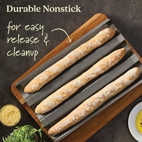 Anolon Advanced Nonstick Perforated Baguette Pan / Tray for Baking Bread - 3-Loaf, Graphite Gray