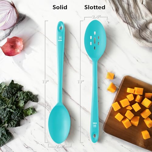 DI ORO Silicone Cooking Spoons - Solid & Slotted Set, 2-Pc Teal - color: Teal