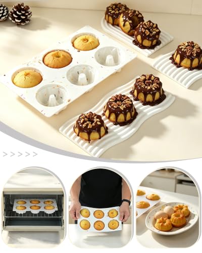 Jello Mold, 3pcs Silicone Fluted Tube Cake Pans, 6-Cavity Non Stick Silicone Baking Molds for Cupcake, Donuts,Muffin, Cornbread, Brownie, Jellies (Confetti) (Castle-White-3pcs) - size: 3 pieces-Castle-White